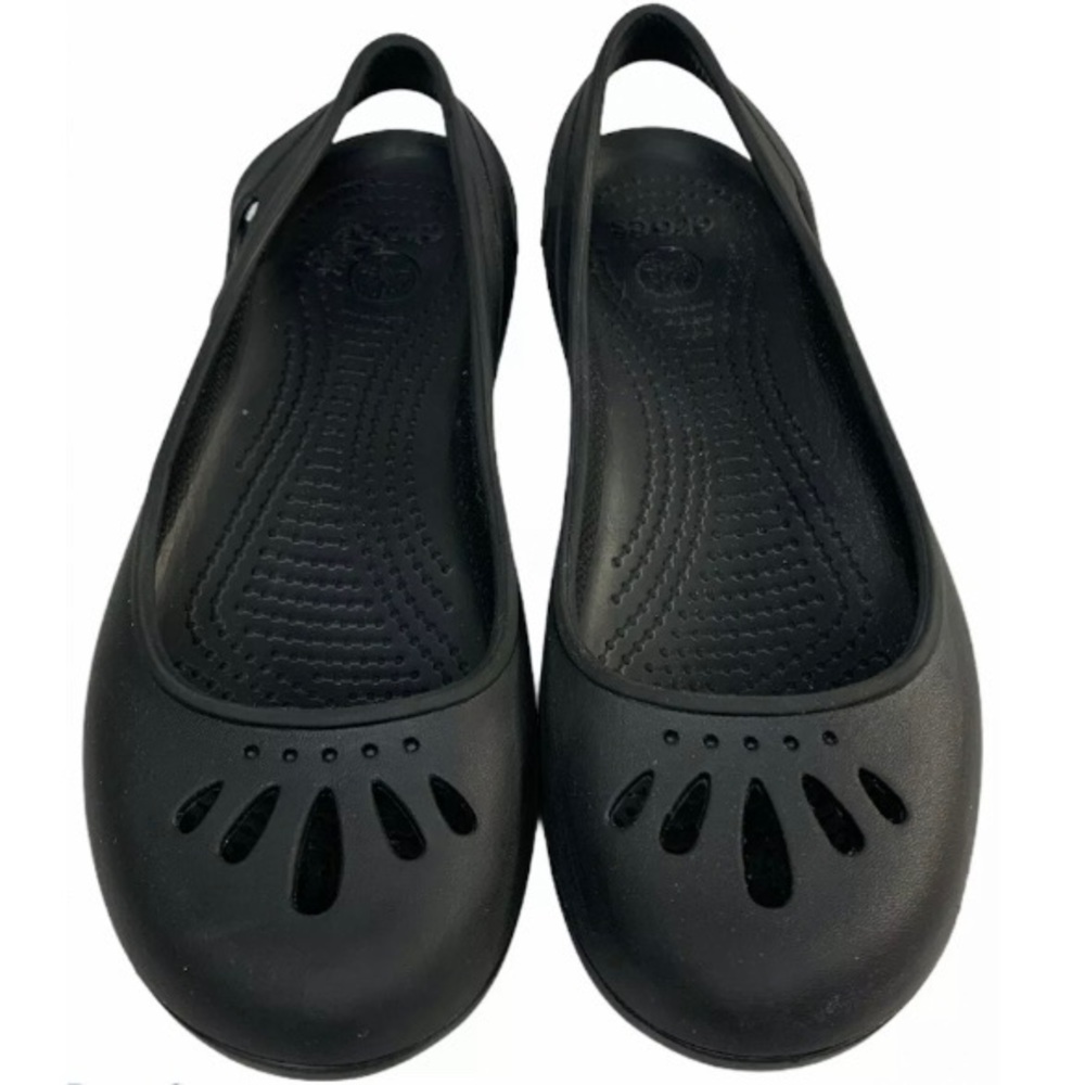Crocs Malindi Womens 6 Black Slingback Flats Shoes Slip On Closed Toe Sandals